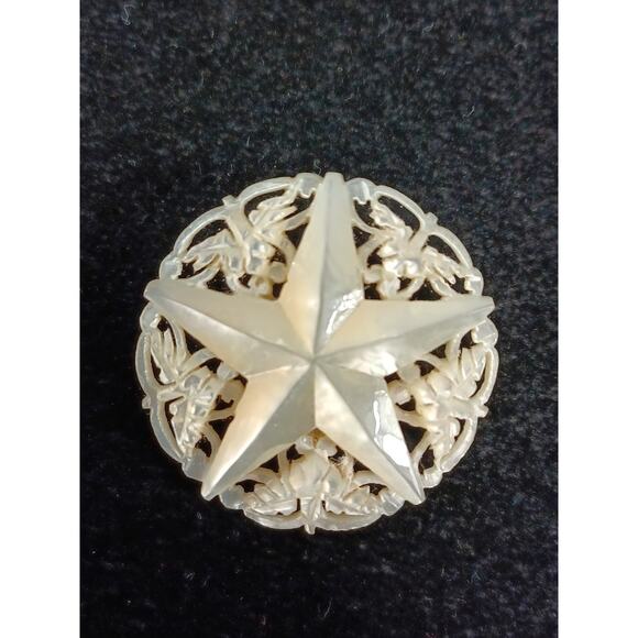Vintage Intricate Hand Carved Mother of Pearl Star Pin Brooch Beautiful Detailed - Picture 1 of 5